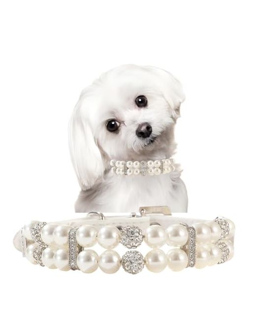 Cyhaen  White Bling Pearl Dog Collars Fancy Small For Female Dogscrystal Cat Collar Girl Pet Jewelry Xxs Xs Medium Dogs S Neck 9-11.4tag M