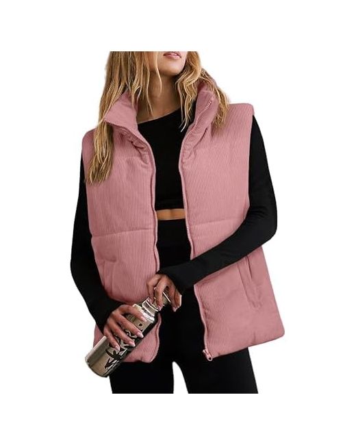 Tureau Quilted Puffer Vest Corduroy Sleeveless Jacket Zip Up Stand Collar Lightweight Outerwear With Pocket 2025 Trendy Da Women