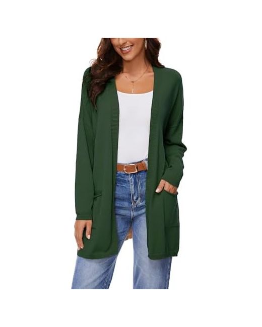 Beresia Womens 100 Cotton Lightweight Open Front Cardigans With Pockets Oversized Knit Casual Sweaters Outwear Medium  Di Colore Verde