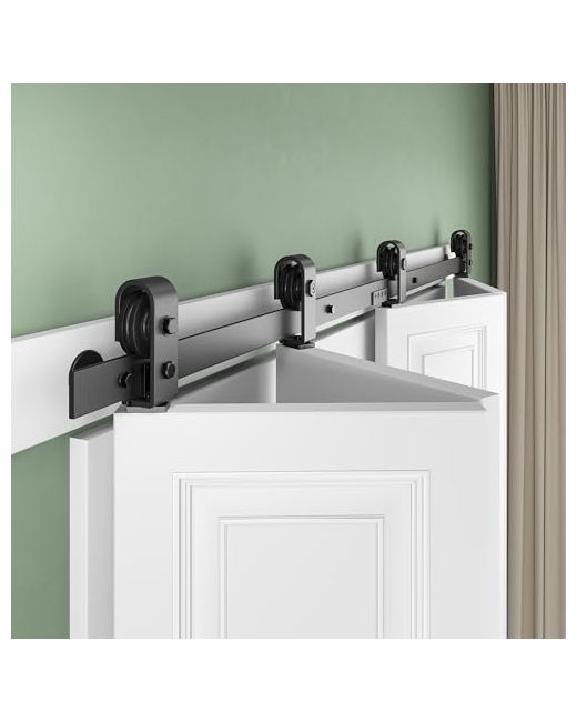 Smartstandard  Black 52 Bifold Sliding Barn Door Hardware Kit 4.3ft Top Mount Bi-Folding Track For Four 12 Closet Pantry Laundry Doors-Smoothly And Quietly No 4