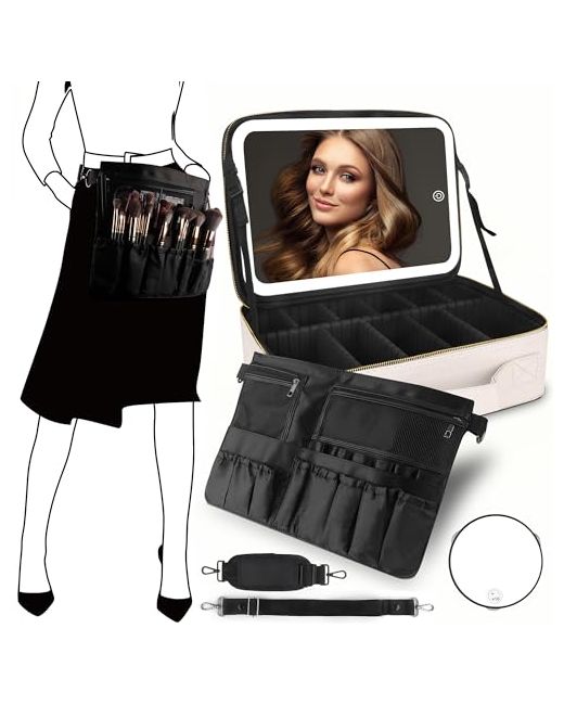 Momira Large Makeup Train Case With Lighted And Mirror 14inch Partitionable Cosmetic Bag Travel Professional Artist Organizer Waterproof Portable Shoulder Stra Pi