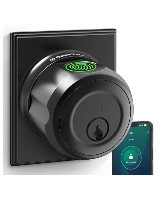 Geektale   Fingerprint Deadbolt Door Knob Smart Lock Twist To Lockunlock Keyless Entry With App For Front Garage Easy Installation