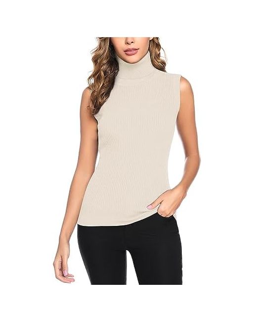 Totatuit   Womens Spring Sleeveless Turtlenecks Tops Mock Neck Ribbed Solid Pullover Tank Apricot Small