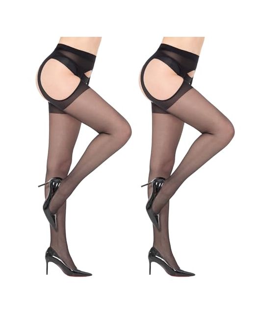 Manzi   Suspender Pantyhose For Women 30d Sheer Garter Belt Tights Thigh High Stockings