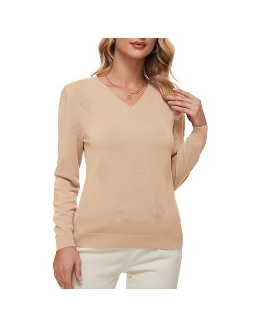 Beresia Womens Spring Tops 2025 Fashion V Neck Knit Summer Casual Lightweight Pullover Sweater Medium Apricot