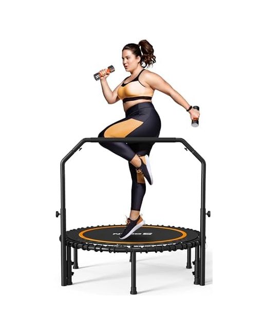 Bcan 450/550 Lbs Foldable Mini Trampoline 40/48 Fitness With Bungees U Shape Adjustable Foam Handle Stable Quiet Exercise Rebounder For Adults Indoor/Outdoor Workout 40in 4