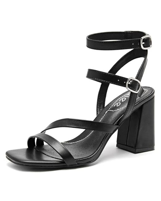 Ruiee  Black Womens Chunky Heeled Sandals Square Open Toe Ankle Strappy Dressy Pump Heels Wedding Party Shoes For Women. 8 092