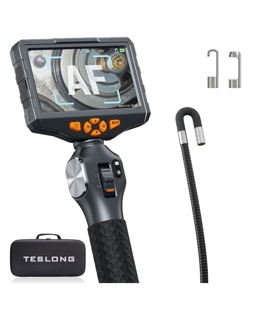 Teslong   Autofocus Articulating Borescope 5-Inch Ips Endoscope Inspection Camera With Two-Way Articulation Auto Focus Probe Industrial Fiber Optic Scope For Automotive Mechanics 0.24inch-5