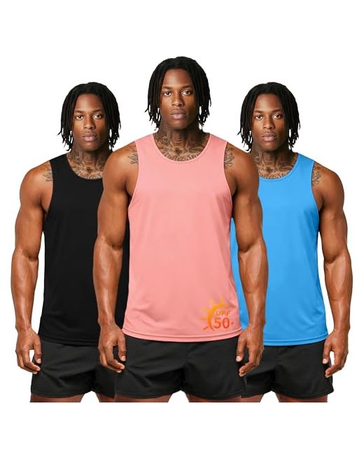 Zity  Pink Mens 3 Pack Tank Tops Upf 50 Fast Dry Sleeveless Shirt Breathable Lightweight Workout Gym Muscle Fitness T Shirts Black Light Blue Large