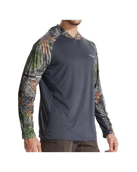 Loogu   Mens Upf 50 Sun Protection Hoodie Shirt Long Sleeve Rash Guard Spf T-Shirts For Fishing Hiking Darkgraysuper Tree Camo Large