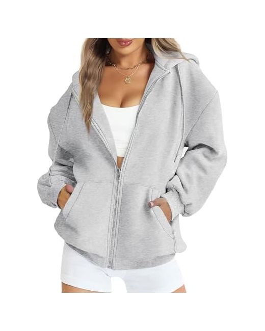 Fancyinn Womens Zip Up Hoodies Long Sleeve Oversized Sweatshirts Casual Drawstring Fall Fleece Jacket With Pockets Small A-Grey  Di Colore Grigio