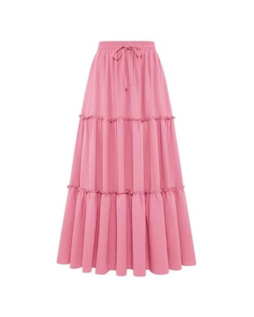 Arolina  Pink Skirt Women High Waist Ruffled Flowy Long 2026 Summer Pleated Maxi Skirts For Party Holiday M