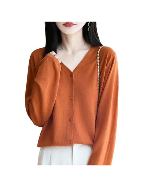Generic   Womens Merino Wool V Neck Long Sleeve Button Front Knit Cardigan Sweater Loose Fit Office Lady Top
