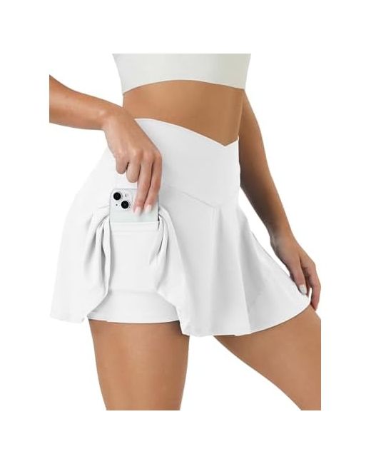 Copyleaf  White Tennis Skirt For Women High Waisted Golf Skirts With Pockets Shorts Crossover Athletic Pleated Skorts Xx-Large