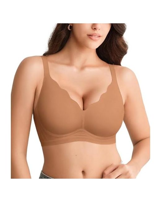 Sharicca Jelly Bras For Women With Support S-2xl Wireless Seamless Padded Bralettes No Underwire Tshirt Everyday Comfort Bra Coffee Xx-Large