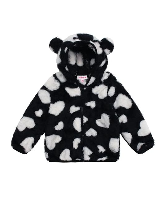 Jeskids  White Toddler Girls Boys Fleece Hoody Jacket Zip Up Teddy Coat Warm Winter Outwear Heart 12-18 Months