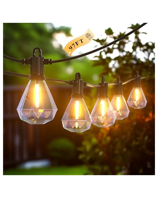Kawaya Outdoor String Lights 48 Ft Led Patio With 24 Shatterproof Unique Diamond Edison Bulbs Warm 2700k Dimmable Ip65 Waterproof Outside Hanging For Yard Porch Balcony B  Di Colore Bianco