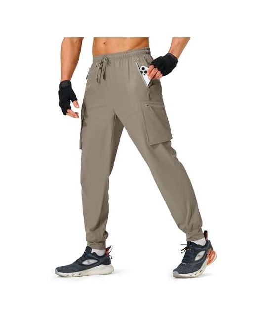 S Spowind Hiking Pants Cargo Lightweight Quick Dry Elastic Waist Golf Joggers With Zipper Pockets Water Resistant Small Dark Da Men Di Colore Khaki