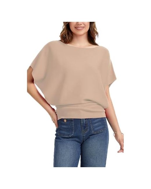 Beresia   Womens Off Shoulder Batwing Sleeves Knitted Sweaters Summer Casual Pullovers Short Sleeve Loose Lightweight Tops