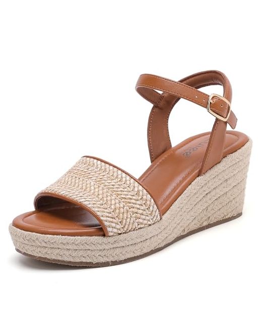 Ruiee Official  Brown Wide Width Wedge Sandals For Women Braided Ankle Strap Buckle Open Toe Summer Shoes Platform Espadrille Beach Sandals. 12 X-Wide 1103