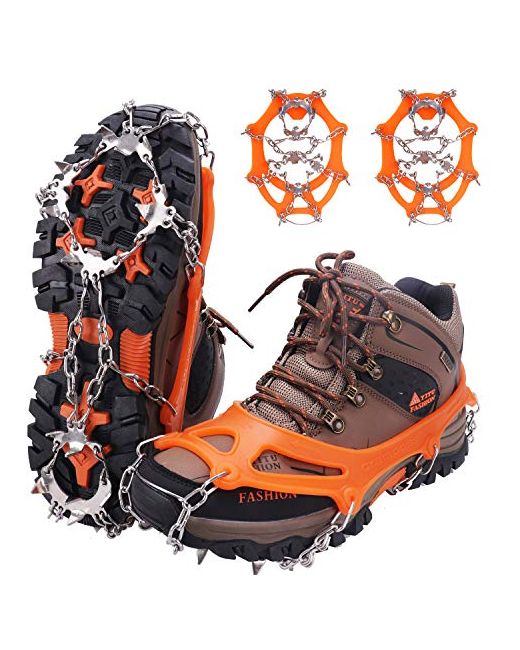 Win.Max  Orange Crampons For Shoes Traction Cleats Ice Snow Grips With 19 Stainless Steel Spikes Shoe Talons Anti Slip Boots Walking Jogging Climbing And Hiking Large