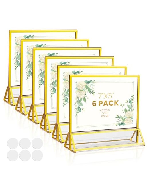Yoaeaily Acrylic Sign Holder 6x4 Gold Frames Double-Sided Picture For Flyer Menu Wedding Table Number Christmas Photo Frame With Removable Sticky Dots 6 Pack 6x 4-Go  Di Colore D'Oro