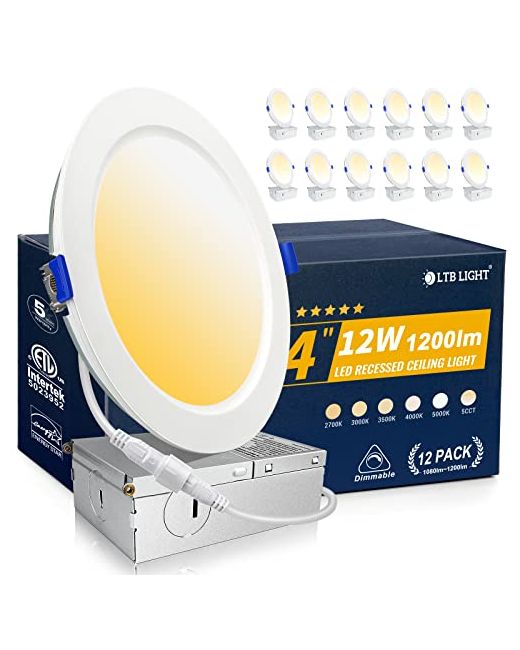 Ltblight 4 Pack Recessed Lighting Inch 5000k Ultra-Thin Led Canless Retrofit Dimmable Ceiling Lights 1200lm 12w150w Wafer Etl Energy Star Certified 5000k