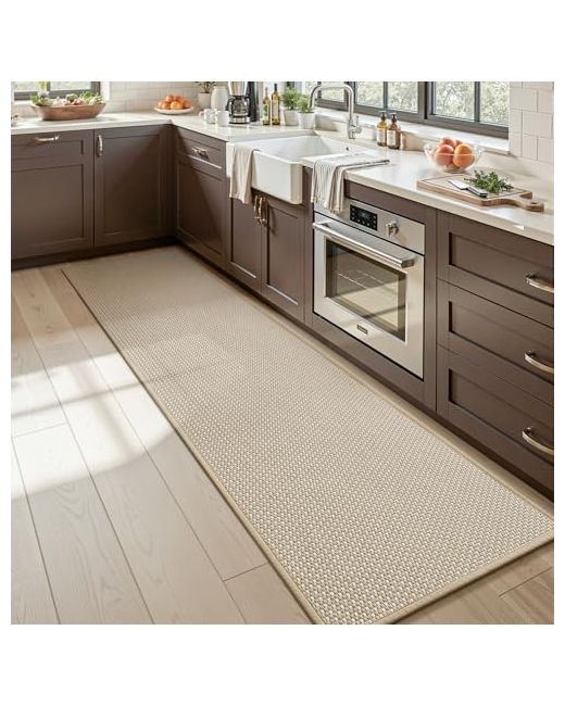 Montvoo  Beige Kitchen Runner Rug Non Slip Washableabsorbent Mats For Floorrubber Backing Braided Rugseasy To Clean And Maintain Floor Mat17x59