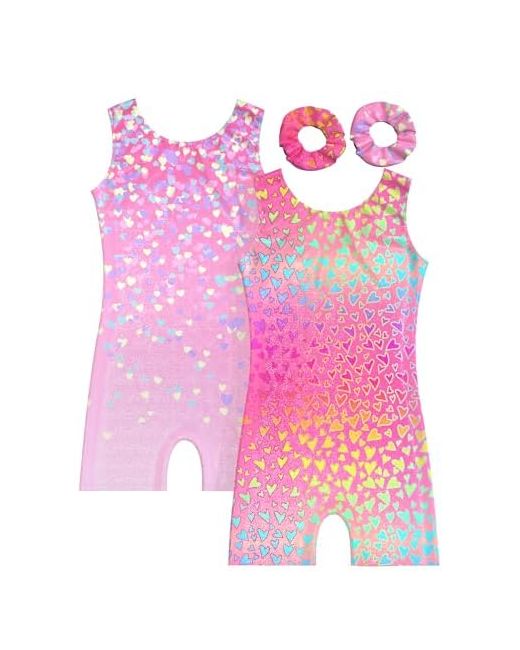 Molldan  Pink Gymnastics Leotard For Girls Dance Biketard Unitards 2 Pack Tumbling Outfits Kids 2pcs Heart Diamond 5y4-5t