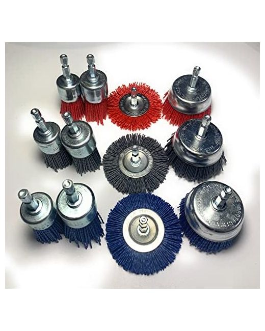 Signi 12 Pack Nylon Bristle Filament Abrasive Brush Drill Wheel And Cup Set With 1/4 Inch Shank Surface Prep Remove Rust/Corrosion/Paint 3 Hex Wheel Shank