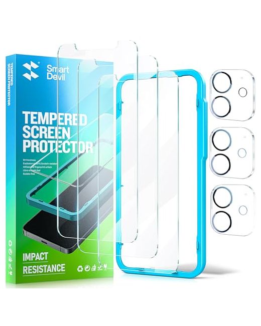 Smartdevil 3 Pack Screen Protector For Iphone 12 Mini With 3-Pack Camera Lens 9h Clear Tempered Glass Film Military Grade Shatterproof Alignment Frame Easy Installation Iphon