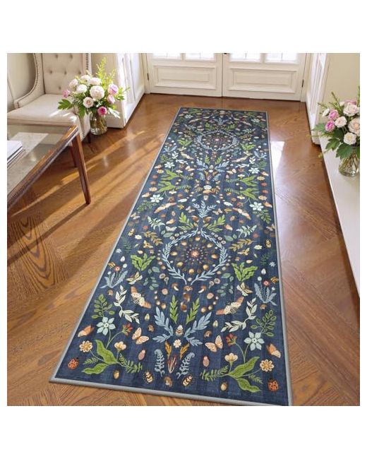 Lahome  Green Insect Botanical 2x6 Runners For Hallways Non Slip Bathroom Kitchen Runner Rugs Skid Washable Boho Soft Indoor Carpet Entryway Laundry Bedroomdark 2 X 6