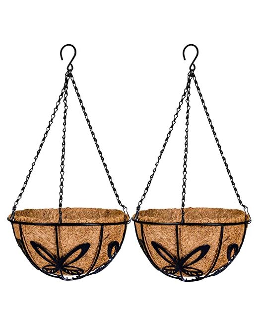 Kingbuy Metal Hanging Basket For Plant Planter With Coconut Fiber Liner Chain Wire Holder 12 Inch Flower Pot Indoor Outdoor Patio Lawn Garden Decor Butterfly Pattern 2 Pack Butterf