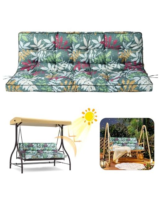 Rufxiezw   2/3 Seater Swing Replacement Cushion Waterproof Porch Cushions With Backrest Thickened Bench For Outdoor Furniture Patio Flower 70.8 40in Flowe