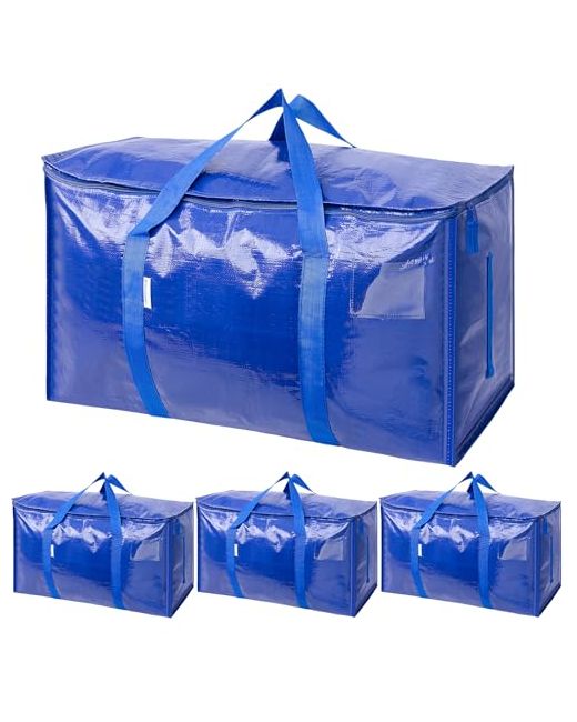 Apexup Shop  Blue Ticonn 4 Pack Extra Large Moving Bags With Zippers Carrying Handles Heavy-Duty Storage Tote Boxes For Space Saving Pk 30 Gallon