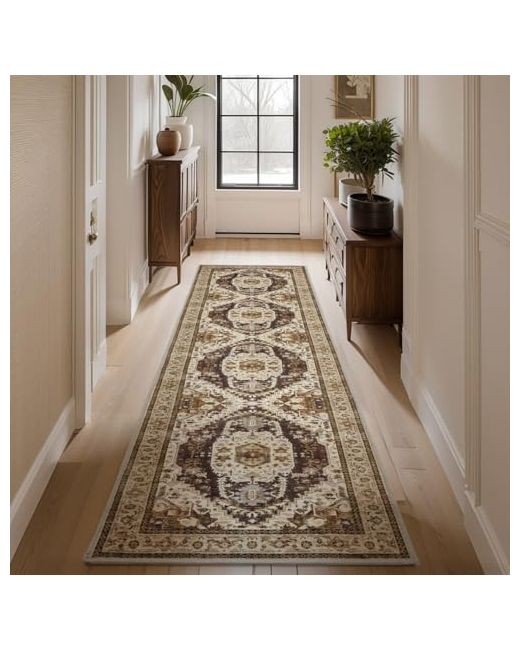 Engiw  Brown 2x8 Ft Runner Rug For Hallways Non Slip Washable Kitchen Bedroom Bedside Runners Long Entryway Laundry Room Bathroom Neutral 2 X 8
