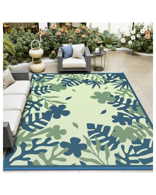 Montvoo   Outdoor Rug Carpet 8x10 Waterproof-Patio Mat Reversible Portable Rv Camping Picnic Beach Plastic Straw Rugs Outside Area For Patio Deck Pool Balcony Backyar
