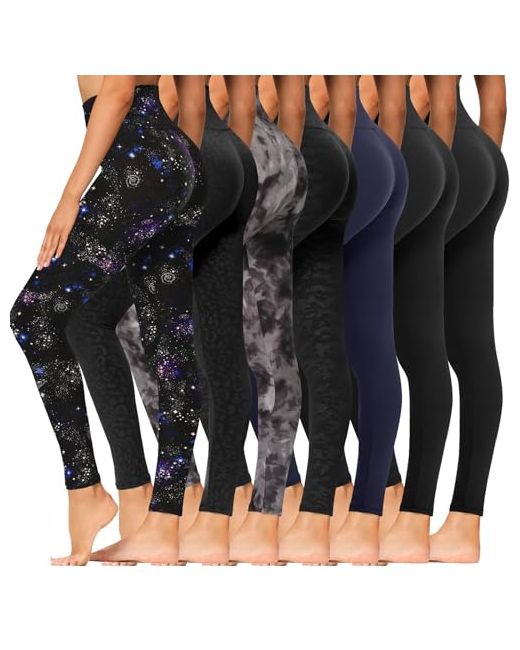 Gayhay Women's Blue Syrinx 7 Pack Leggings For High Waisted Tummy Control Soft Yoga Pants Workout Running Small-Medium Black2/Navy Black Camouflage/Black Leopard/Galaxy Print/Black Tie-Dye