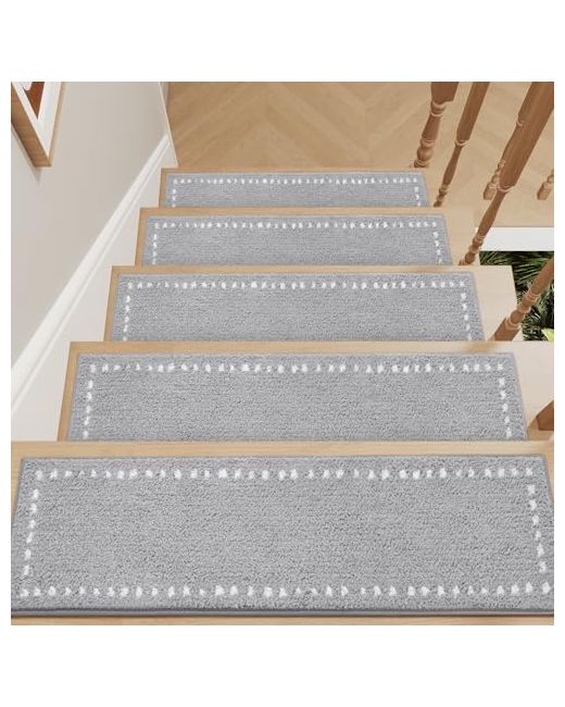 Tchdio   Stair-Treads Non Slip Indoor Stair Treads For Wooden Steps 15pc Soft Carpet Peel And Stick Reusable Adhesive Kids Pets Washable Runner 8x3