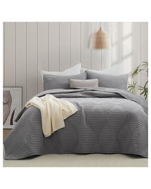 Oli-Pisi Oli Anderson Queen Quilt Set Grey Lightweight Soft Bedspread Coverlet Basket Weave Pattern Bedding 3pcs Modern Geometric Stitching Textured Comforter Sets 1 And 2 Pillow Shams Gre  Di Colore Grigio
