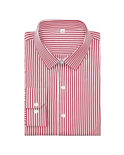 Gianzen  Red Grade 4 Wrinkle-Resistant Long Sleeve Striped Button-Down Shirt For Men Mens Dress Shirts Medium Tall 00115-