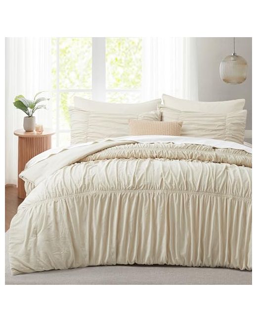 Oli-Pisi Oli Anderson Ruched Comforter Set King 5pcs Fluffy With Elastic Design Vintage Boho Bedding Sets Shabby Chic Farmhouse Rustic Style Bedroom Decor For All Seasons