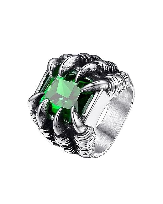 Prosteel  Green Mens Gothic Biker Ring 316l Stainless Steel Dragon Claw Eye Ring/Raven Skull Ring/Octopus Cool And Masculine 7-14 Black/18k Gold Plated Come With Box 2. Stone-S