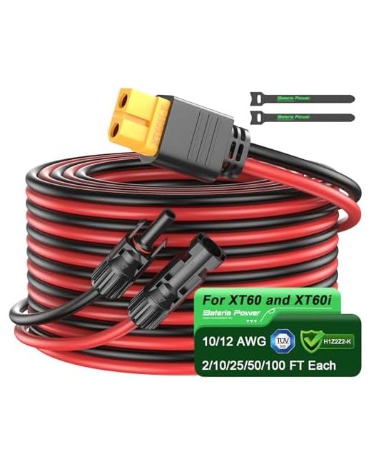 Bateriapower Bateria Power Solar Connector To Xt60 Adapter Extension Cable Panel Charge For Rv Foldable Portable Station Generator 35ft-10.6m 12a
