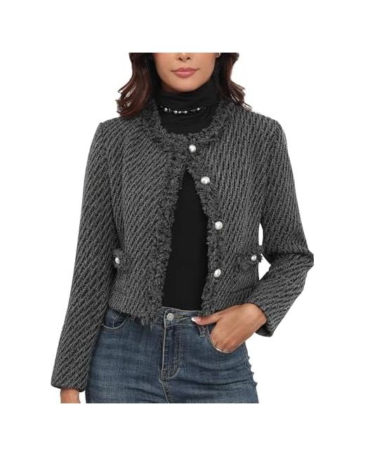 Minfisavo M.Infisavo Tweed Blazer Jackets For Women Fall Winter Long Sleeve Elegant Work Business Casual Cropped Jacket Grey X-Small  Di Colore Grigio
