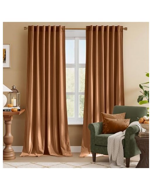 Nicetown  Orange Burnt Velvet Curtains 2 Panels 52-Inch Wide X 120-Inch Long Luxury And Soft Thermal Insulated Drapes For Film Extra Window Treatments Large Sliding Door O