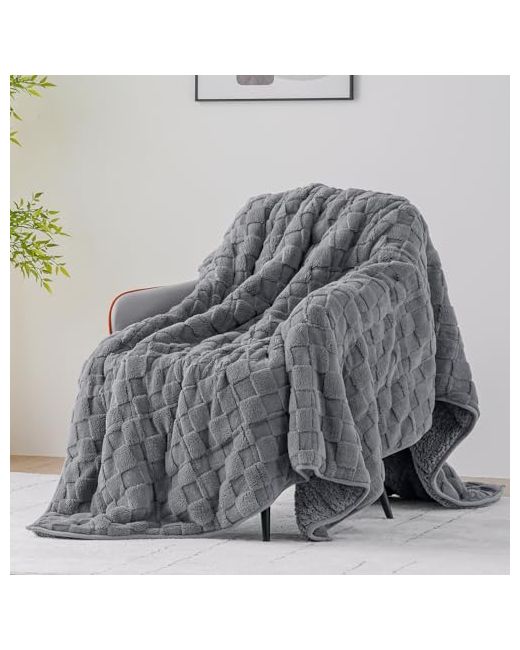 Uttermara  Gray Sherpa Fleece Weighted Blanket Full 12lbs 48 X 72 Grey 3d Jacquard Checkered Warm Heavy For Adults Soft Fuzzy Blankets Couch Bed Sofa Jacqua