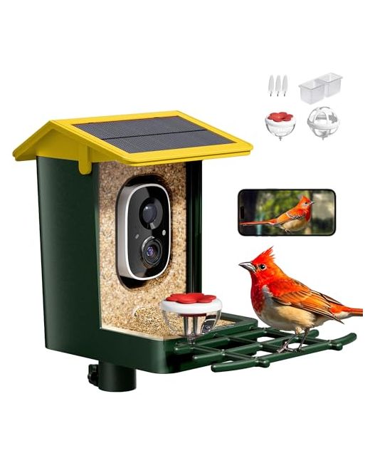 Heapets Bird Feeder With Camera Solar Powered 2k Hd Video 10000 Species Ai Recognition Real-Time App Alerts And Weatherproof Design For Effortless Birdwatching Gift Lovers Mint  Di Colore Blu
