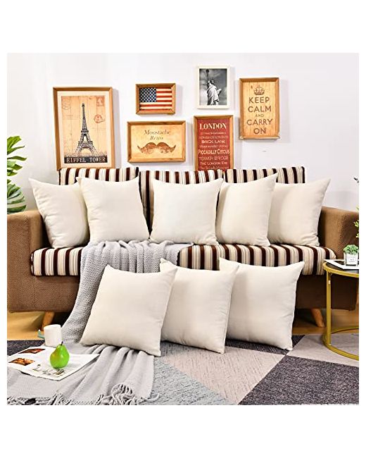 Wanzelonyo  Beige Sublimation Pillow Covers Blank 16x16 Inch Throw Cases Bulk For Htv Heat Transfer Vinyl Set Of 8 Linen