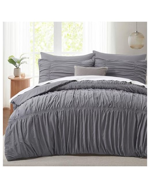 Oli-Pisi Oli Anderson Ruched Comforter Set King 5pcs Fluffy With Elastic Design Vintage Boho Bedding Sets Shabby Chic Farmhouse Rustic Style Bedroom Decor For All Seasons